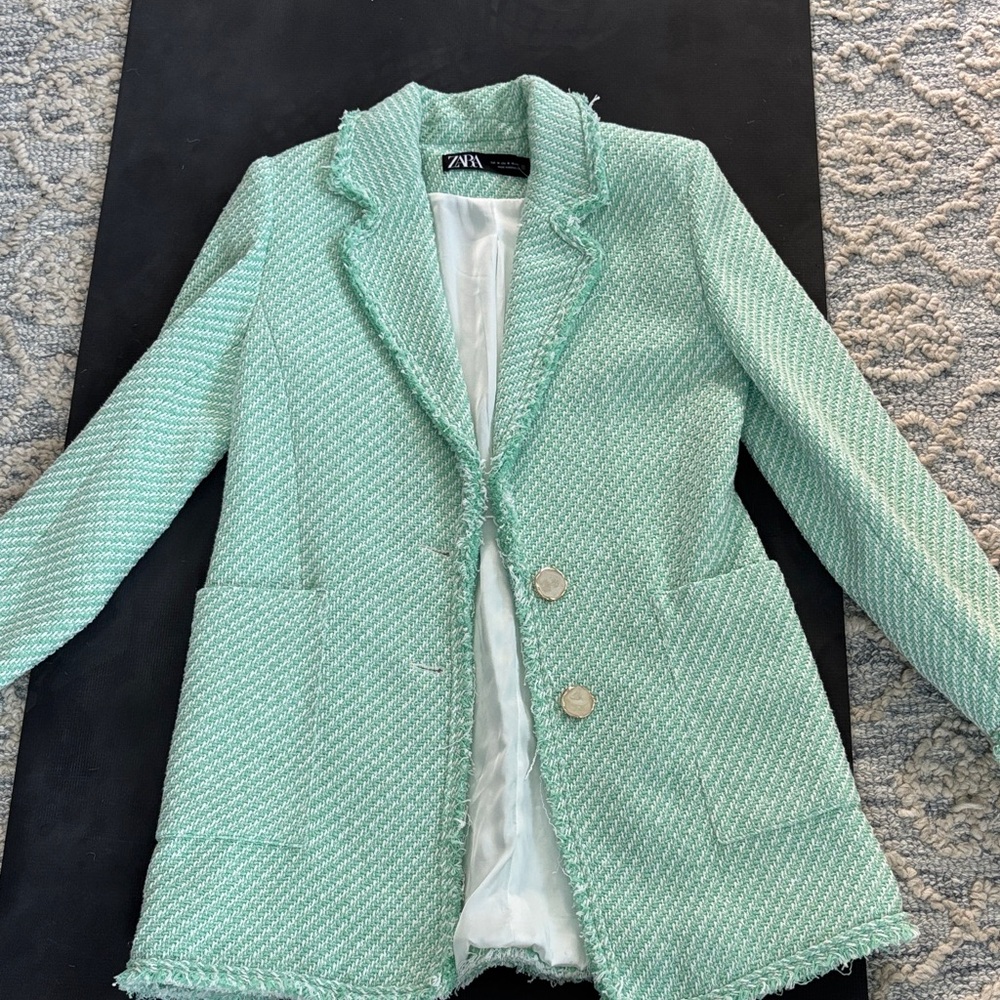 Zara Women's Mint Green Textured Blazer